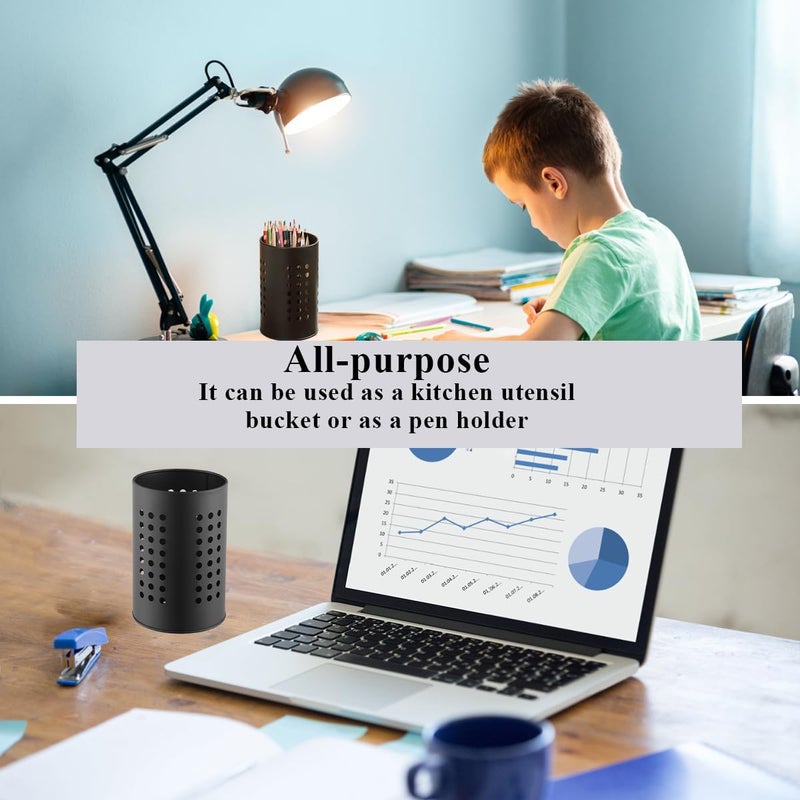 Berglander Kitchen Utensils Holder for Counter Top 2 Pieces, Black Stainless Steel Cutlery Holder, Kitchen Essentials Farmhouse Style Home Countertop Organizer - Image 5